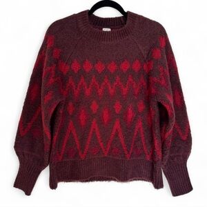 A New Day Fair Isle Balloon Sleeve Sweater Maroon Red Diamond Small